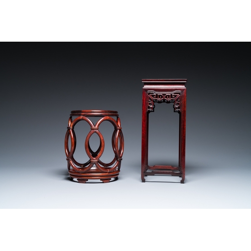 915 - Five Chinese well-carved wooden stands, 20th C.Dim.: 45,5 x 32 x 16,5 cm (the rectangular stand)Dim.... 