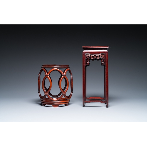 915 - Five Chinese well-carved wooden stands, 20th C.Dim.: 45,5 x 32 x 16,5 cm (the rectangular stand)Dim.... 