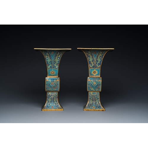 957 - A pair of Chinese cloisonne 'gu' vases, KangxiH.: 36 cm