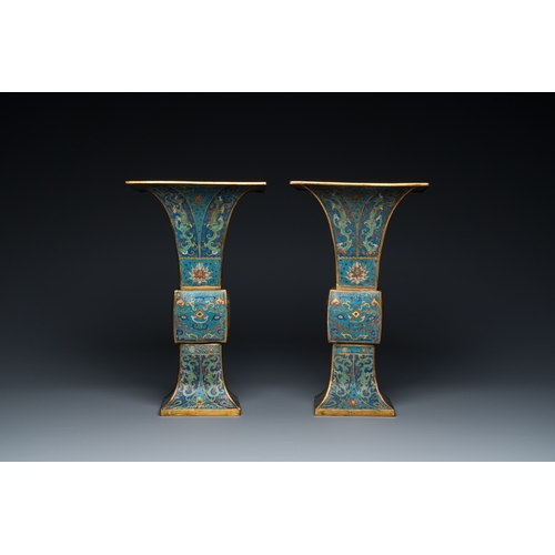 957 - A pair of Chinese cloisonne 'gu' vases, KangxiH.: 36 cm