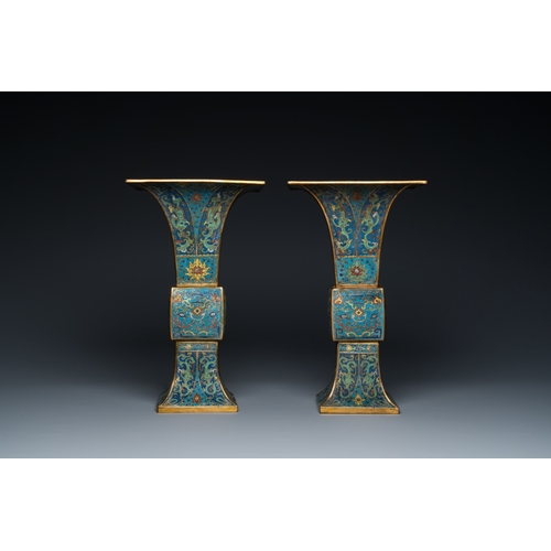 957 - A pair of Chinese cloisonne 'gu' vases, KangxiH.: 36 cm