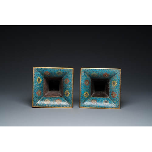 957 - A pair of Chinese cloisonne 'gu' vases, KangxiH.: 36 cm