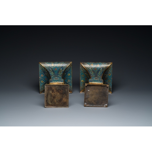 957 - A pair of Chinese cloisonne 'gu' vases, KangxiH.: 36 cm