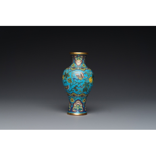 958 - An attractive Chinese turquoise-ground cloisonne vase, QianlongH.: 16 cm
 Provenance:- A South-Germa... 