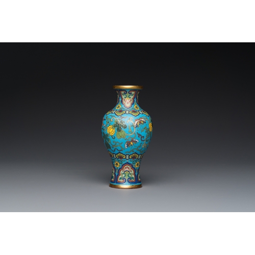 958 - An attractive Chinese turquoise-ground cloisonne vase, QianlongH.: 16 cm
 Provenance:- A South-Germa... 