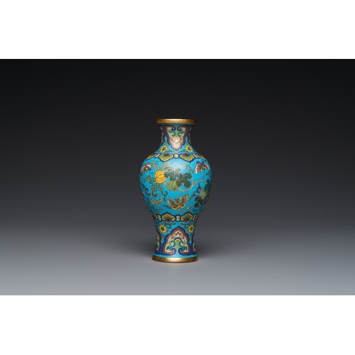 958 - An attractive Chinese turquoise-ground cloisonne vase, QianlongH.: 16 cm
 Provenance:- A South-Germa... 