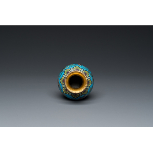 958 - An attractive Chinese turquoise-ground cloisonne vase, QianlongH.: 16 cm
 Provenance:- A South-Germa... 