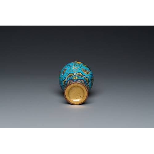 958 - An attractive Chinese turquoise-ground cloisonne vase, QianlongH.: 16 cm
 Provenance:- A South-Germa... 