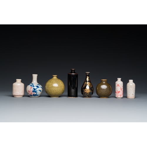 980 - Five various Chinese snuff bottles and three miniature vases, 19/20th C.H.: 9 cm (the tallest)... 