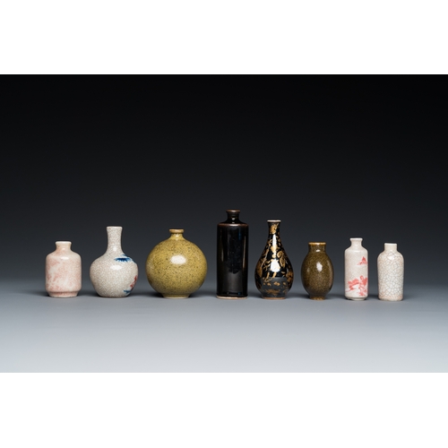 980 - Five various Chinese snuff bottles and three miniature vases, 19/20th C.H.: 9 cm (the tallest)... 