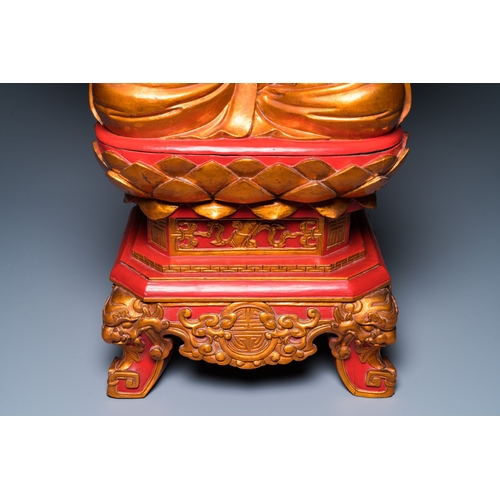 1002 - A large Vietnamese red-and-gilt-lacquered wood sculpture of Avalokitesvara with 18 arms, 19/20th C.H... 