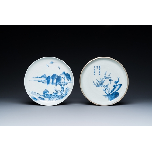 1004 - Two Chinese blue and white 'Bleu de Hue' plates for the Vietnamese market, Ngoan Ngoc mark and seal ... 