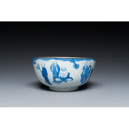 1008 - A Chinese blue and white 'Bleu de Hue' bowl with eighteen luohans for the Vietnamese market, Nei Fu ... 