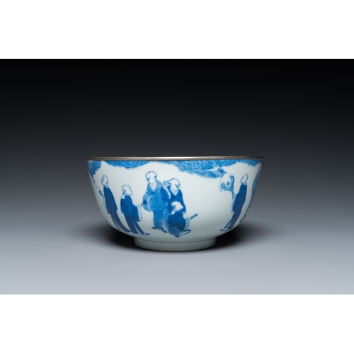 1008 - A Chinese blue and white 'Bleu de Hue' bowl with eighteen luohans for the Vietnamese market, Nei Fu ... 