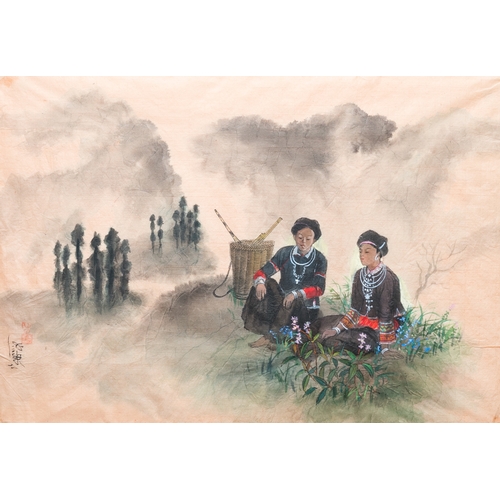 1017 - Pham Minh Duc (Vietnam, 20th C.): Four various landscapes with figures, ink and colour on paperDim.:... 