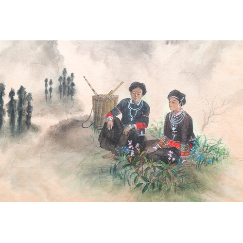 1017 - Pham Minh Duc (Vietnam, 20th C.): Four various landscapes with figures, ink and colour on paperDim.:... 