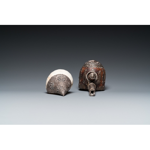 1019 - Five Tibetan ritual objects in copper, silver, jade and wood, 19/20th C.L.: 29,5 cm - H.: 27 cm (the... 