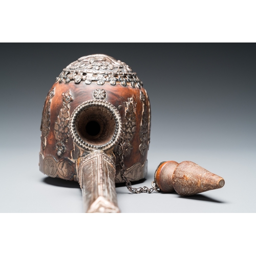 1019 - Five Tibetan ritual objects in copper, silver, jade and wood, 19/20th C.L.: 29,5 cm - H.: 27 cm (the... 