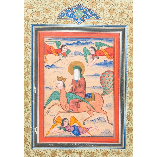 1119 - Persian school, miniature: 'Prophet Muhammad on his steed Buraq', 19th C.Dim.: 29,5 x 21 cm (the fra... 