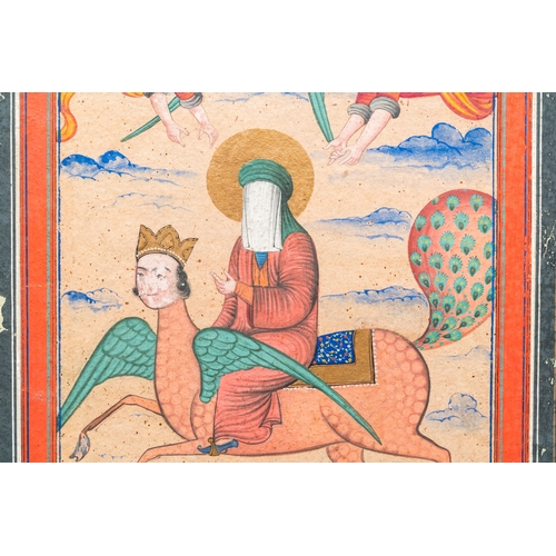 1119 - Persian school, miniature: 'Prophet Muhammad on his steed Buraq', 19th C.Dim.: 29,5 x 21 cm (the fra... 