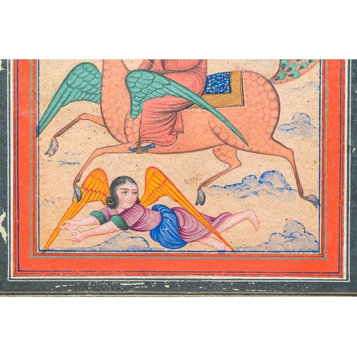 1119 - Persian school, miniature: 'Prophet Muhammad on his steed Buraq', 19th C.Dim.: 29,5 x 21 cm (the fra... 