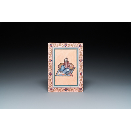 1141 - Qajar school, miniature: 'Resting lady', 19th C.Dim.: 28,5 x 20 cm (the frame)Dim.: 20,5 x 12,5 cm (... 