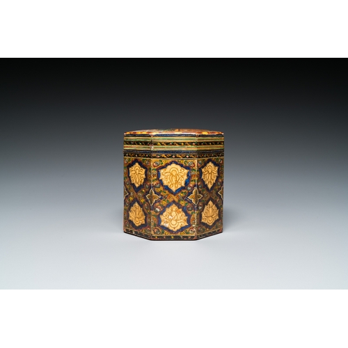 1149 - A painted and lacquered wooden Qur'an stand and a box and cover, Qajar, Persia, 19th C.Dim.: 37 x 36... 