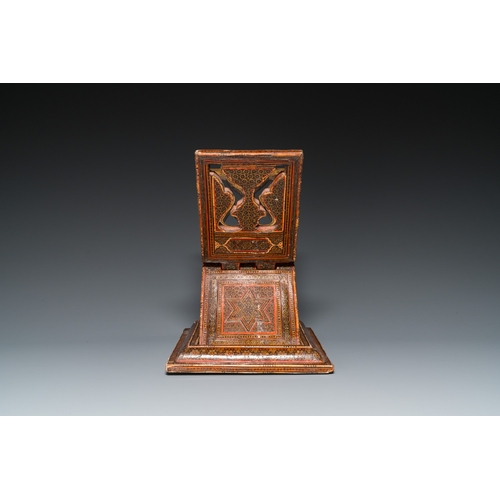 1149 - A painted and lacquered wooden Qur'an stand and a box and cover, Qajar, Persia, 19th C.Dim.: 37 x 36... 