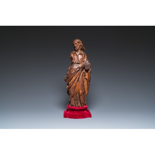 1203 - Four various religious wood sculptures, 16/17th C.H.: 53 cm (the tallest incl. stand) H.: 46,5 cm (t... 