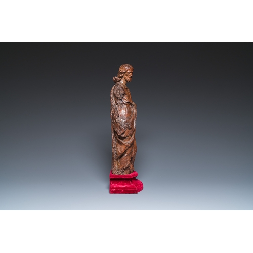 1203 - Four various religious wood sculptures, 16/17th C.H.: 53 cm (the tallest incl. stand) H.: 46,5 cm (t... 