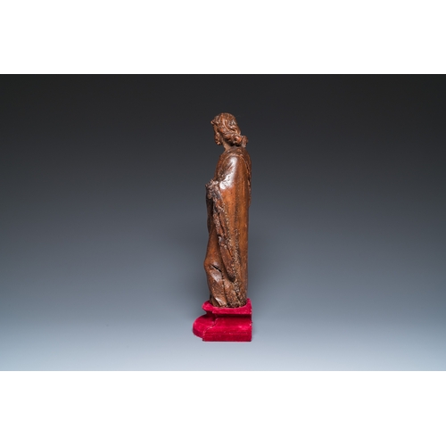 1203 - Four various religious wood sculptures, 16/17th C.H.: 53 cm (the tallest incl. stand) H.: 46,5 cm (t... 