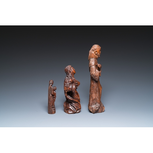 1203 - Four various religious wood sculptures, 16/17th C.H.: 53 cm (the tallest incl. stand) H.: 46,5 cm (t... 