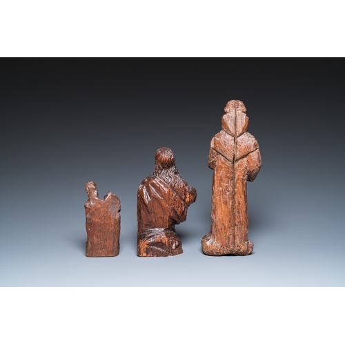 1203 - Four various religious wood sculptures, 16/17th C.H.: 53 cm (the tallest incl. stand) H.: 46,5 cm (t... 