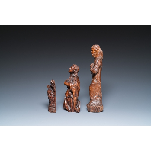 1203 - Four various religious wood sculptures, 16/17th C.H.: 53 cm (the tallest incl. stand) H.: 46,5 cm (t... 