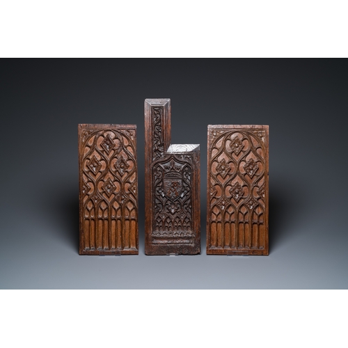 1205 - A collection of 11 carved wooden panels with various designs, France, Holland and/or Flanders, 14/16... 