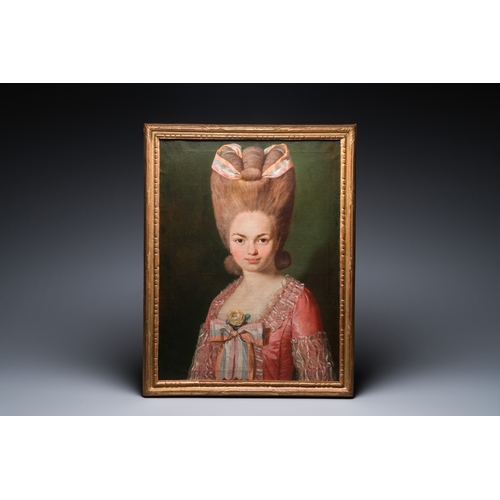 1216 - French school: Portrait of Mademoiselle de Mirabelle, oil on canvas, 18th C.Dim.: 71,5 x 55,5 cm (th... 