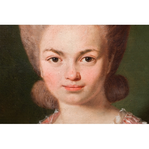 1216 - French school: Portrait of Mademoiselle de Mirabelle, oil on canvas, 18th C.Dim.: 71,5 x 55,5 cm (th... 