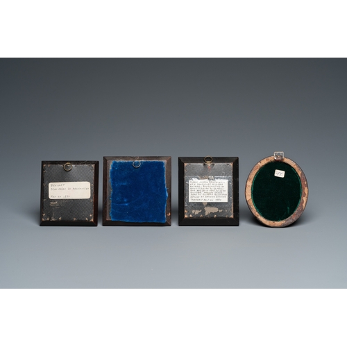 1219 - Four portrait miniatures, England and/or France, 18/19th C.Dim.: 10 x 8,5 cm (the oval frame)Dim.: 7... 