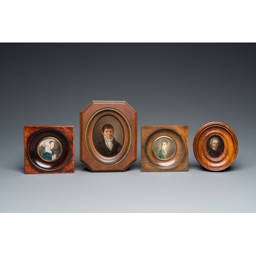 1220 - Four portrait miniatures, England and/or France, 18/19th C.Dim.: 18,5 x 15 cm (the largest frame)Dim... 