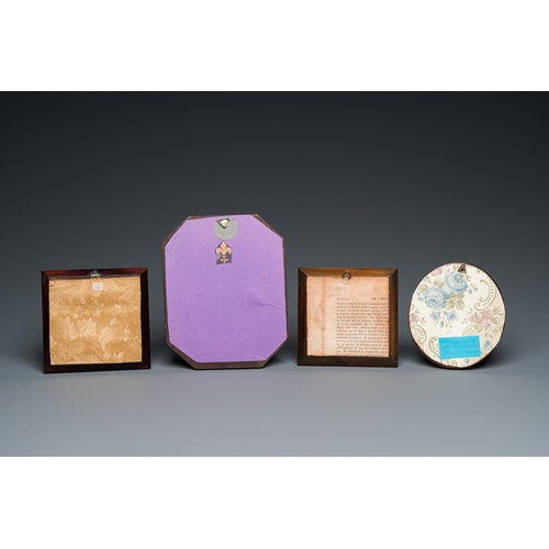 1220 - Four portrait miniatures, England and/or France, 18/19th C.Dim.: 18,5 x 15 cm (the largest frame)Dim... 