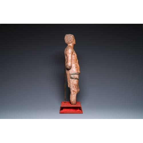 1233 - A German wood sculpture of Saint Sebastian, 16th C.H.: 79,5 cm (incl. stand)H.: 71,5 cm (excl. stand... 