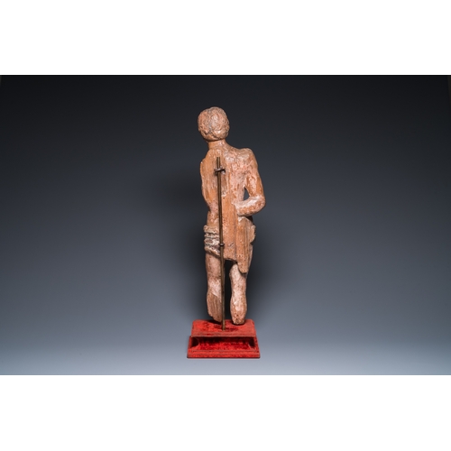 1233 - A German wood sculpture of Saint Sebastian, 16th C.H.: 79,5 cm (incl. stand)H.: 71,5 cm (excl. stand... 