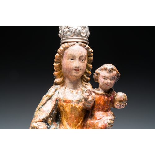 1247 - A Flemish polychromed wood sculpture of a Madonna with Child, so called 'Poupee de Malines', Mechele... 