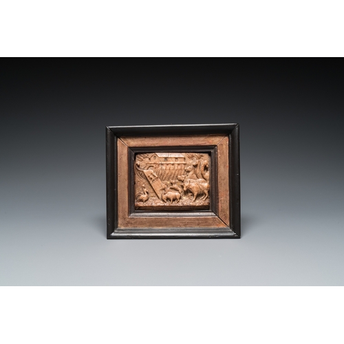 1248 - A Malines alabaster relief carving depicting Noah's Ark, late 16th C.Dim.: 22 x 19 cm (the frame)Dim... 