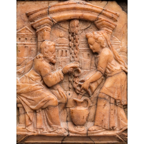 1249 - A Malines alabaster relief carving depicting Christ meeting the Samaritan woman at the well, Flander... 