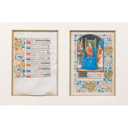 1253 - Two pages from an illuminated manuscript, possibly a Book of Hours, probably Flemish, 16th C.Dim.: 3... 