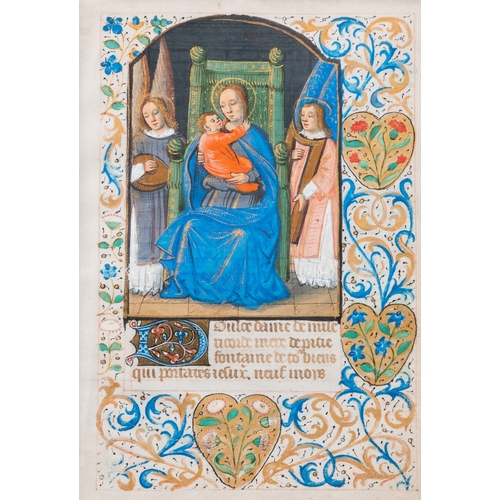 1253 - Two pages from an illuminated manuscript, possibly a Book of Hours, probably Flemish, 16th C.Dim.: 3... 