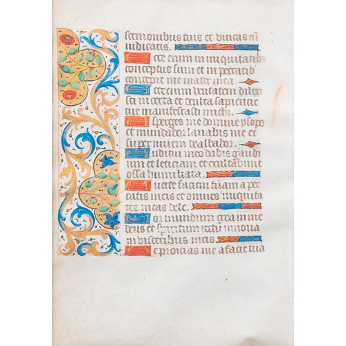 1253 - Two pages from an illuminated manuscript, possibly a Book of Hours, probably Flemish, 16th C.Dim.: 3... 