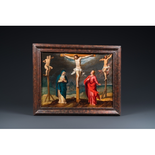 1256 - Antwerp school, 16th C.: 'Crucifixion of Christ', oil on copperDim.: 51 x 41 cm (the frame)Dim.: 41,... 