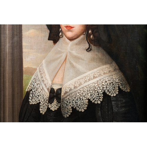 1258 - Dutch school: Portrait of a young woman with lace collar, oil on canvas, dated 1642Dim.: 91 x 81 cm ... 